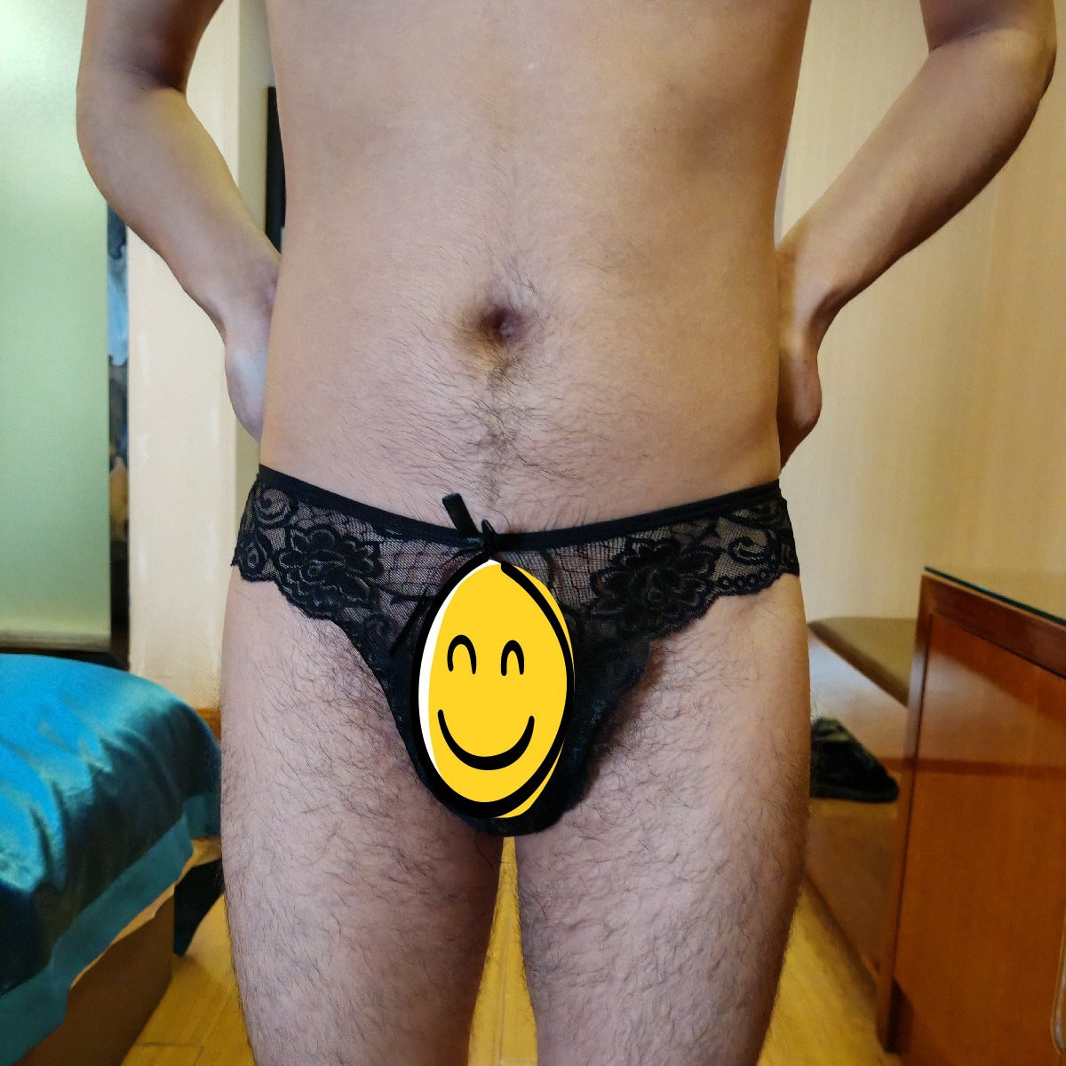 Image of Men’s pseudo-girl sex panties lace see-through sexy briefs men accept M women’s big guy panties men GAY panties - black